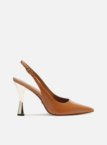 Scarpin Marrom Couro Salto Alto Slingback