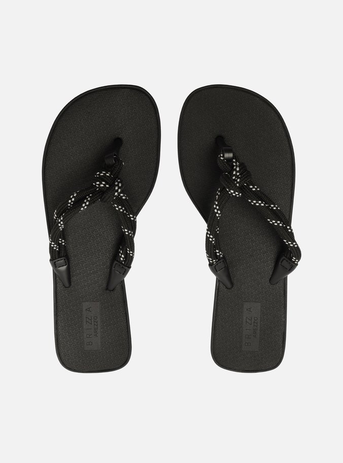 Sandália Preta Flatform Cordão Mykonos