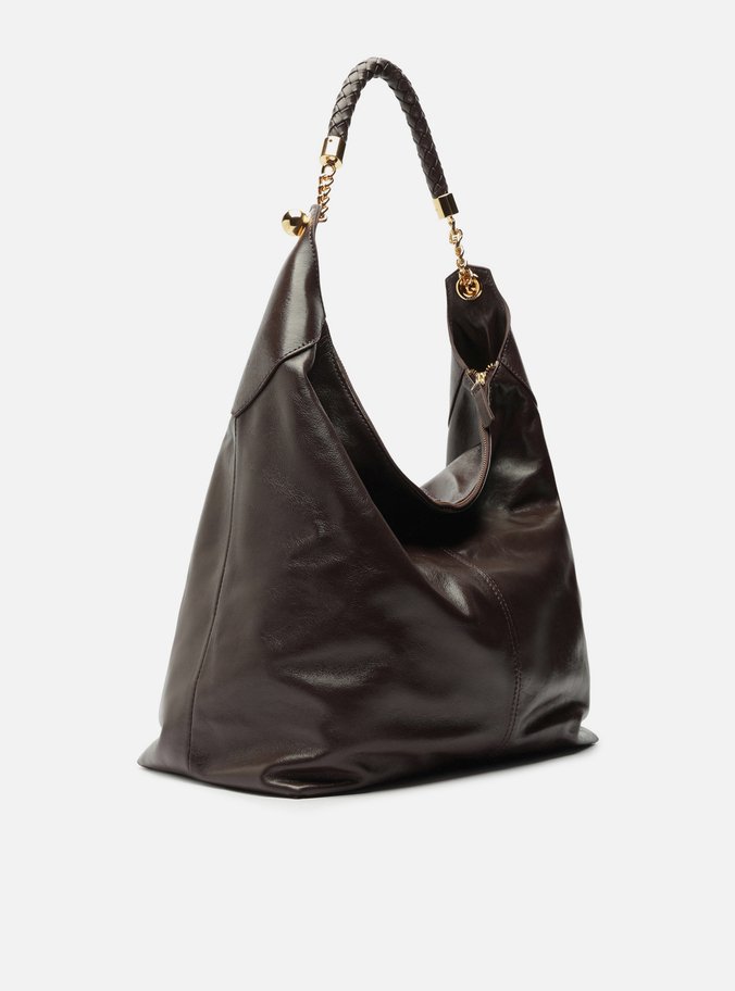 Bolsa Hobo Marrom Couro Grande Alça Trança