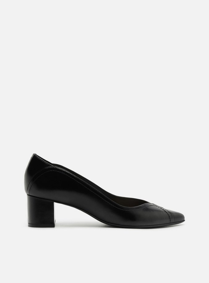 Scarpin Peep Toe Preto Couro Bico Fino
