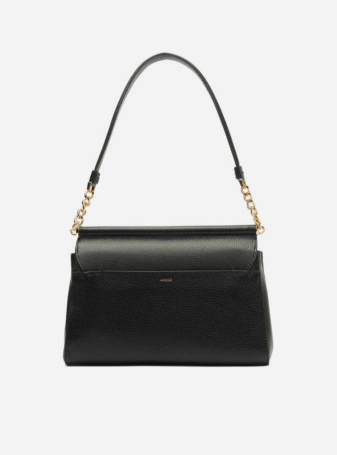 Bolsa Tiracolo Preta Couro Média Alça Curta