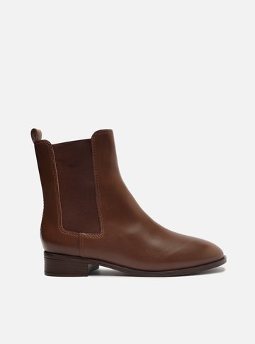 Bota Chelsea Marrom Escuro Couro Cano Curto Elástico