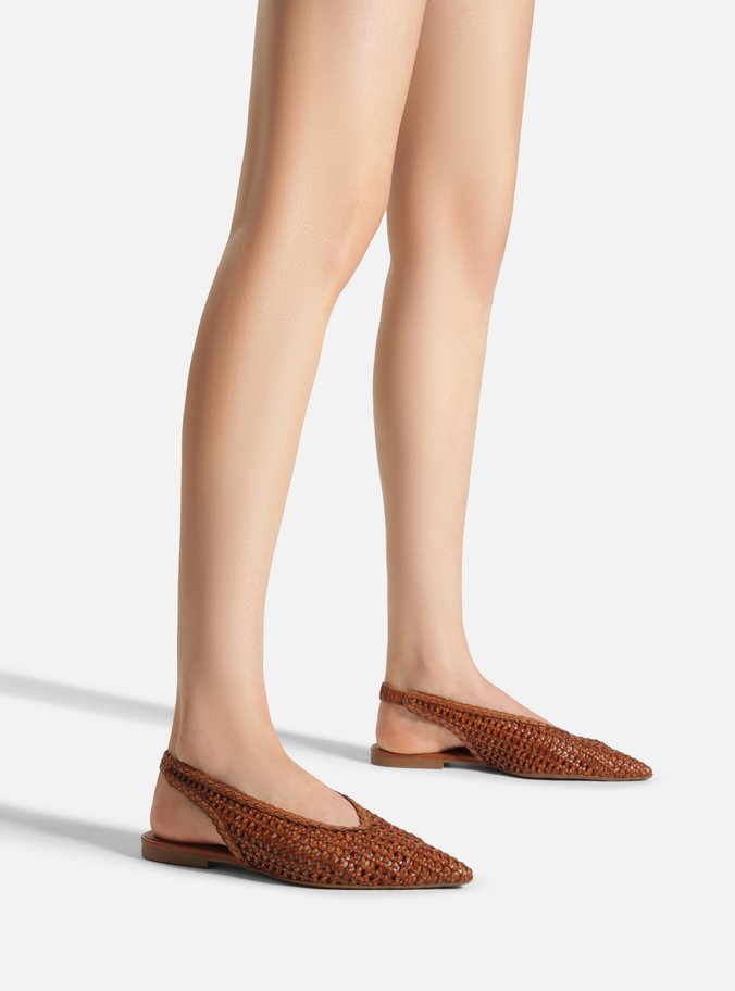 Sapatilha Marrom Tressê Bico Fino Slingback