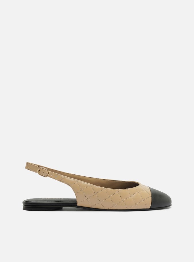 Sapatilha Marrom Couro Bico Redondo Matelassê Slingback