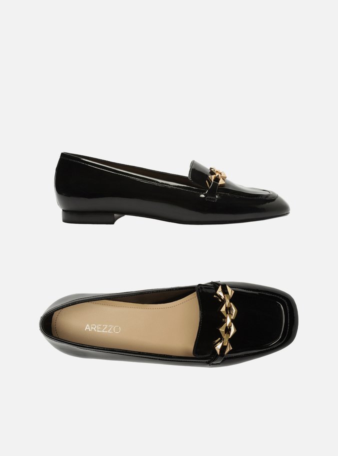 Mocassim Preto Verniz Metal Triângulo