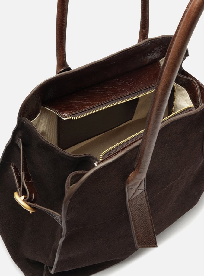 Bolsa Shopping Marrom Couro Acamurçado Grande