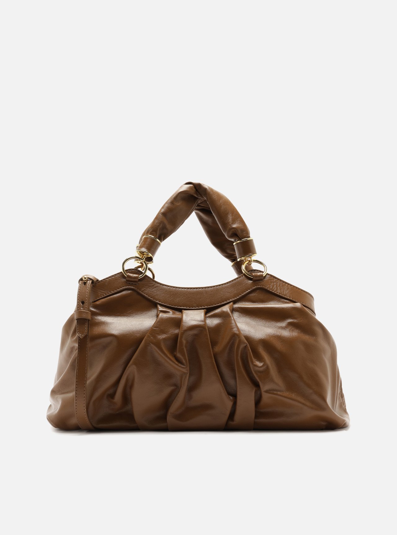 Bolsa Tote Marrom Couro Grande Franzida — foto 3