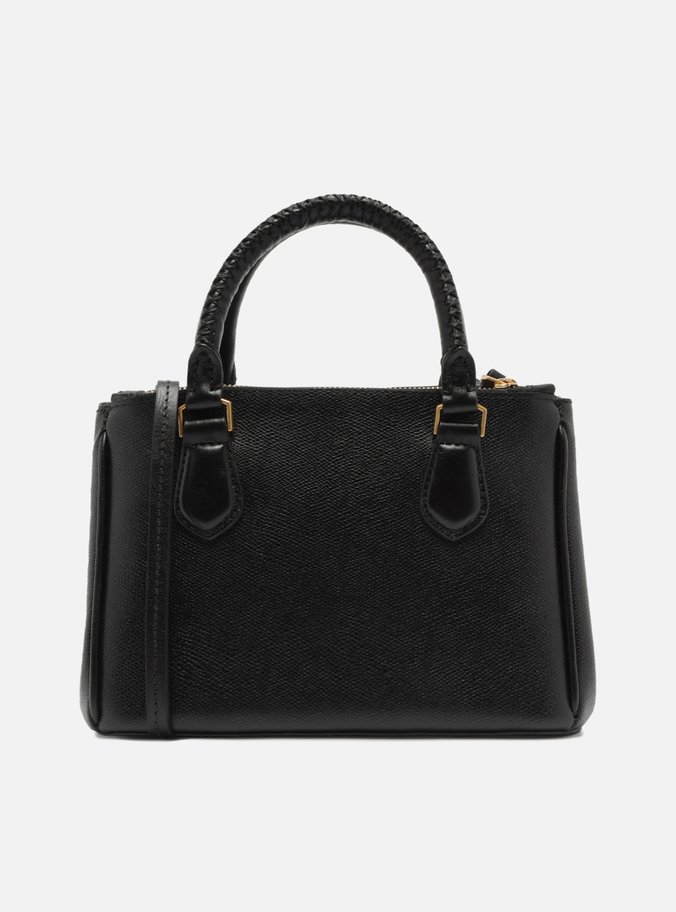 Tote Preta Couro Média Bag Charm Metal