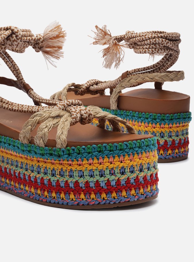 Sandália Colorida Crochê Flatform Amarração
