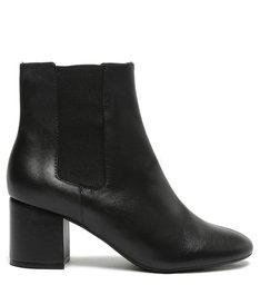 Bota Preta Couro Chelsea Salto Bloco