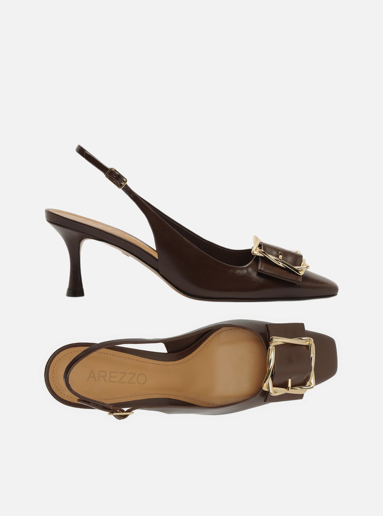 Scarpin Marrom Couro Slingback Salto Médio Fivela — foto 6
