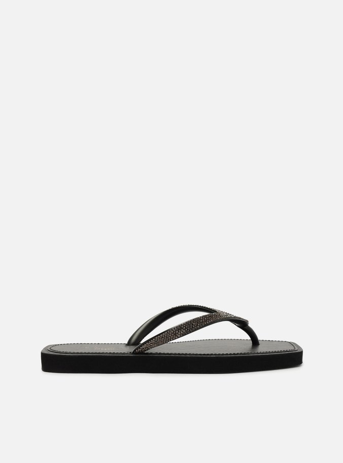 Chinelo de Dedo Preto Square Strass