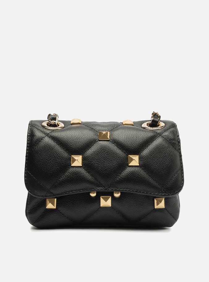 Bolsa Tiracolo Preta Couro Mizz Pequena Tachas