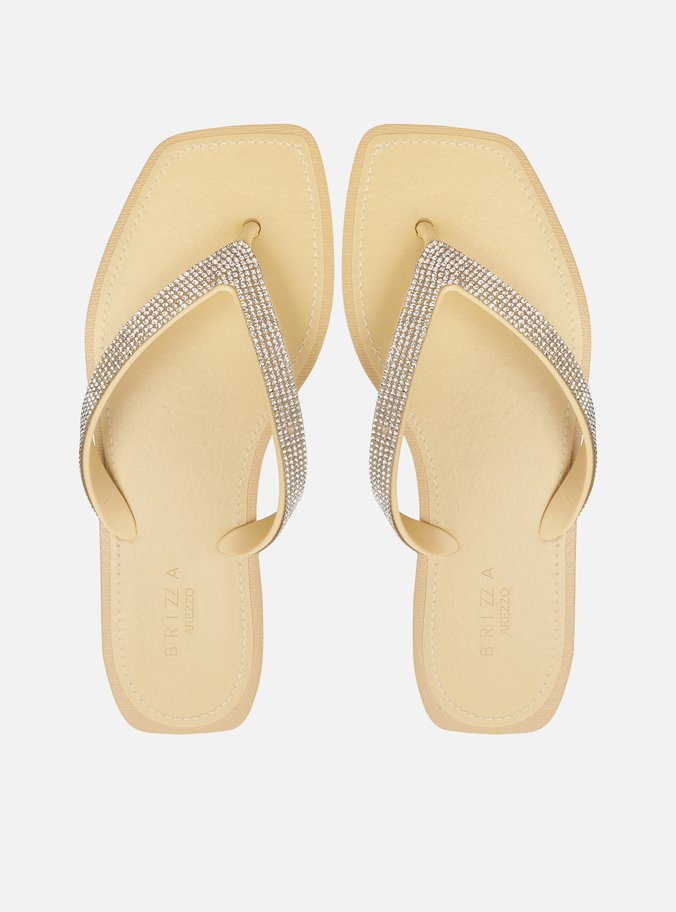 Chinelo de Dedo Bege Recouro Square Strass