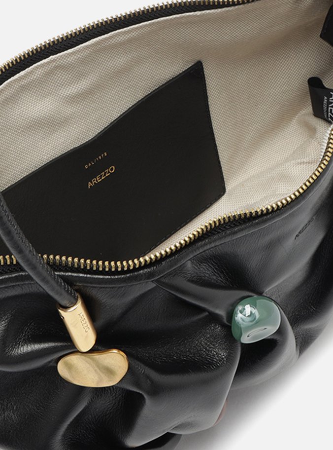 Bolsa Tiracolo Preta Couro Média Aplicações