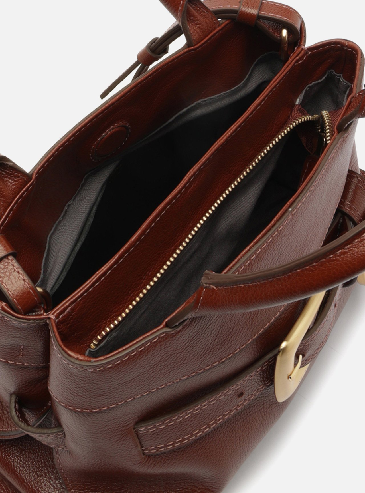 Bolsa Tote Marrom Couro Média Fivela Dourada — foto 4