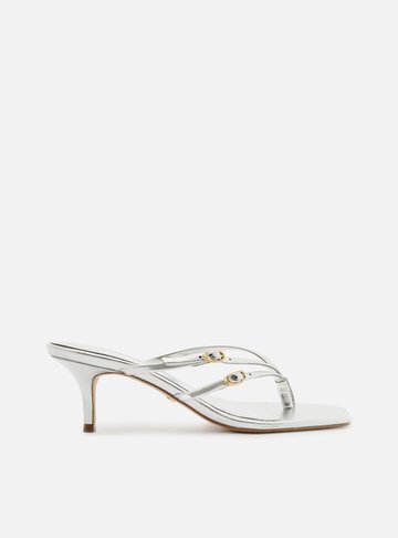Tamanco Prata Bico Quadrado Flip Flop