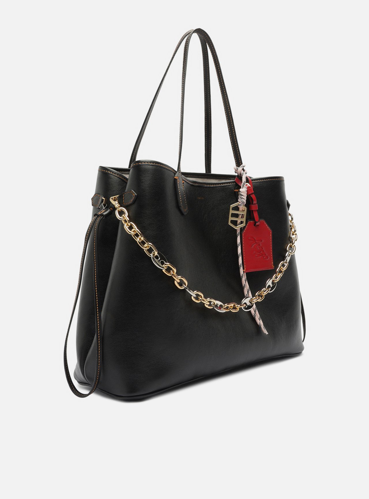 Bolsa Shopping Preta Couro Grande Corrente — foto 5