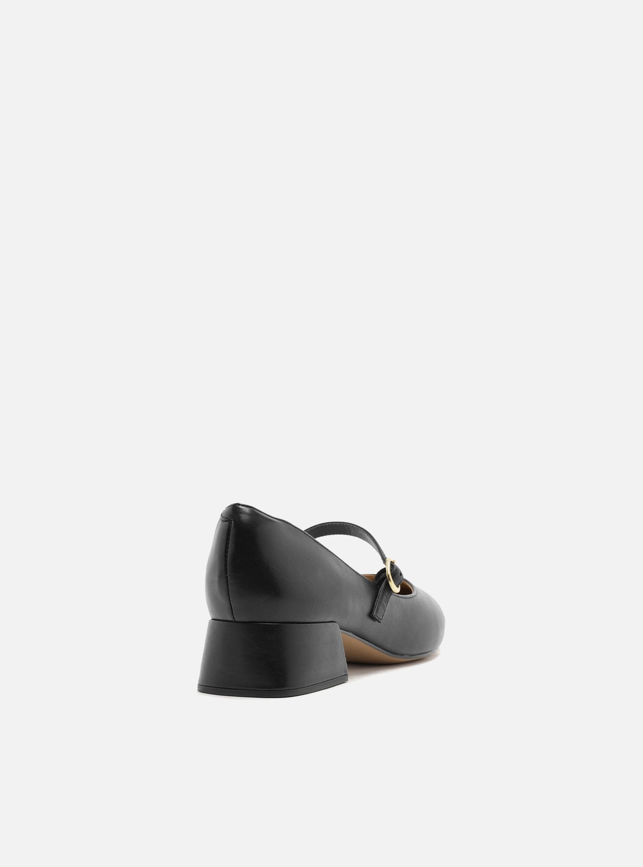 Scarpin Preto Couro Salto Bloco Fivela — foto 3