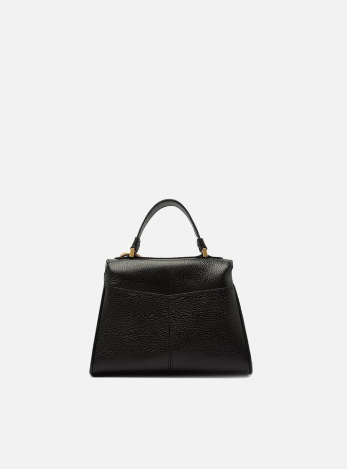 Bolsa Satchel Preta Couro Pequena Lenço