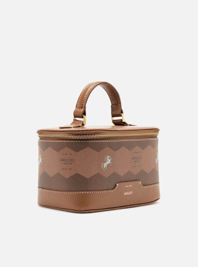 Necessaire Marrom Couro Estampa  Redonda