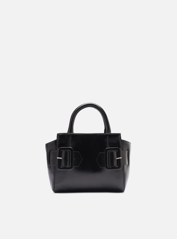 Bolsa Tote Preta Couro Pequena Fivelas
