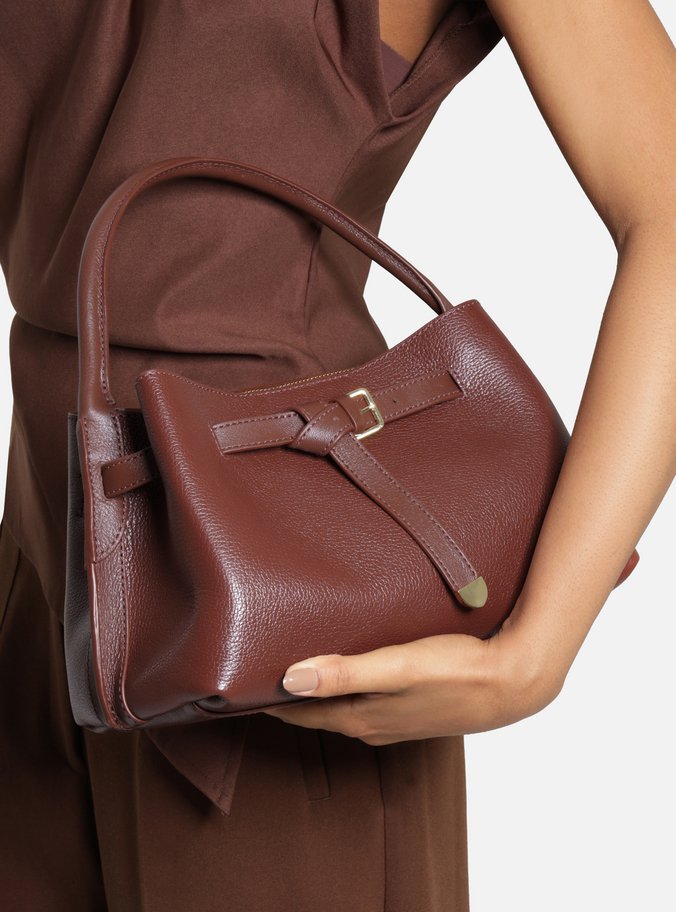 Bolsa Tote Marrom Couro Média Fivela