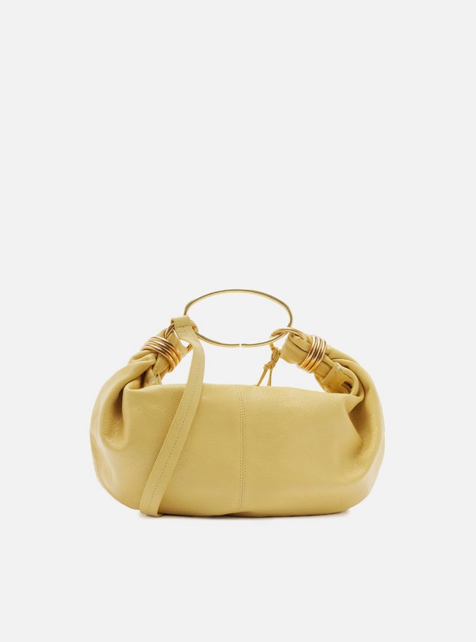 Bolsa Tiracolo Amarela Couro Média Metais