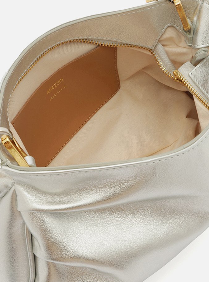 Bolsa Tiracolo Prateada Couro Média Corrente Mix