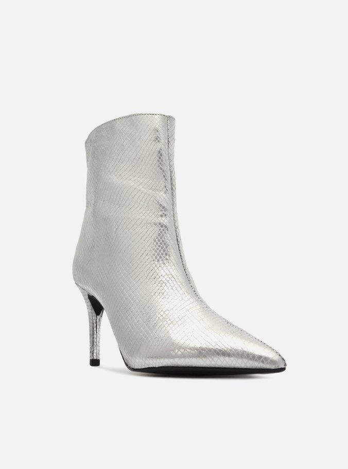Bota Prateada Snake Cano Médio Salto Fino