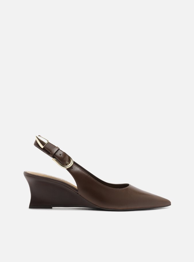 Scarpin Marrom Escuro Couro Anabela Fachete Slingback
