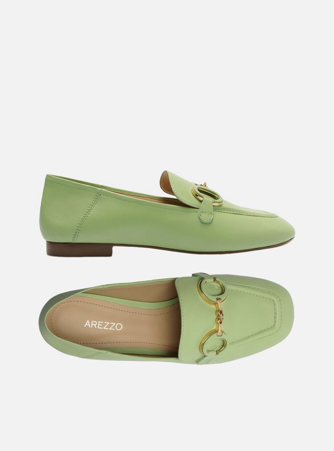 Mocassim Verde Couro Bridão Metálico