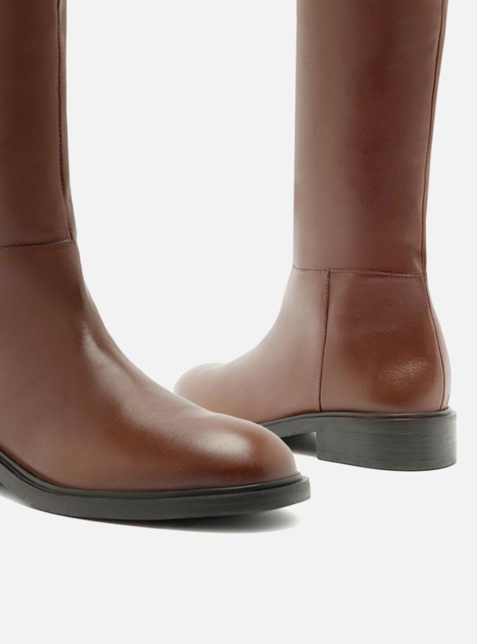 Bota Over The Knee Marrom Couro Salto Bloco