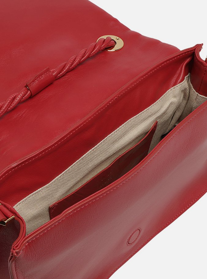 Bolsa Tiracolo Vermelha Couro Grande Tressê Bicolor