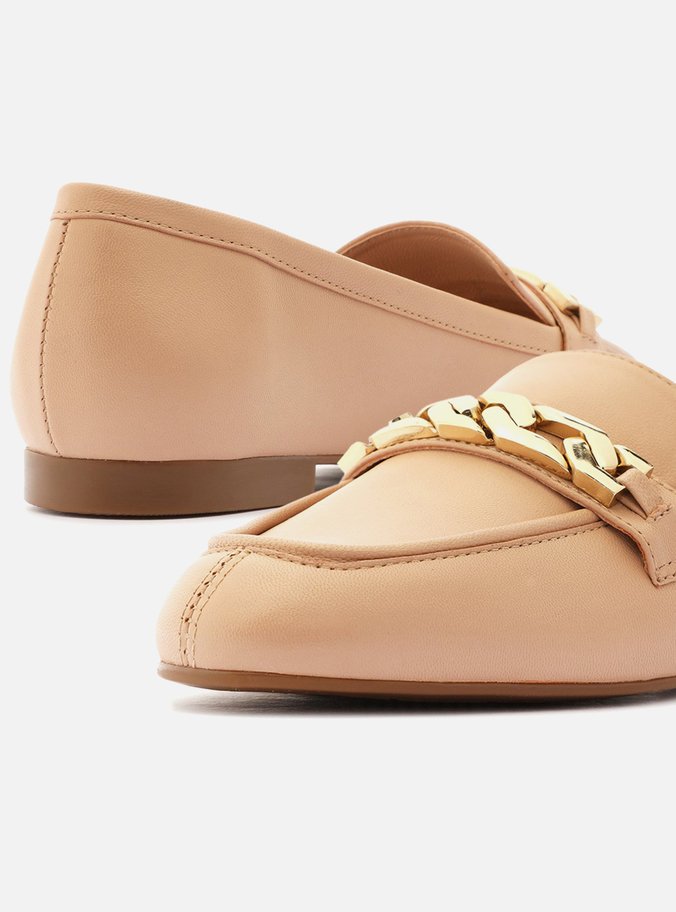 Mocassim Bege Couro Corrente Eloisa
