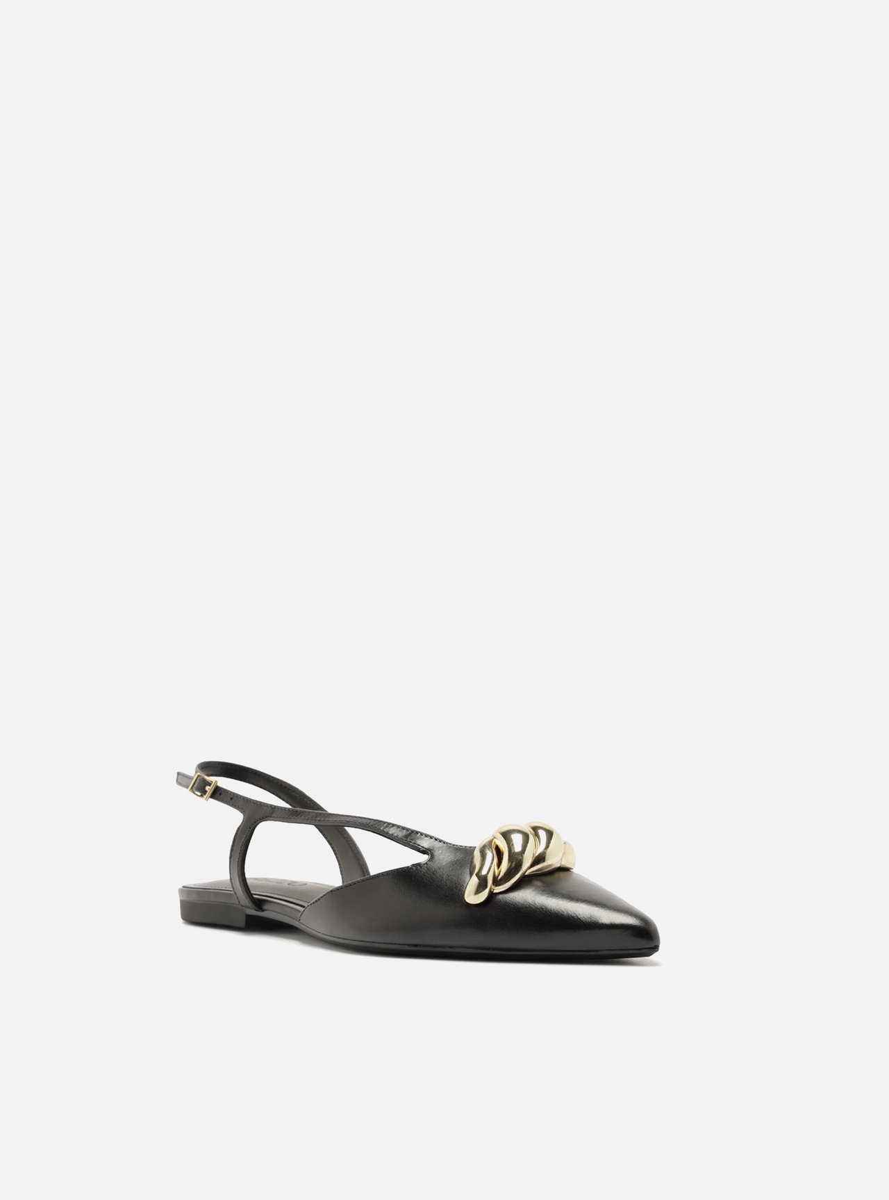 Sapatilha Preta Couro Bico Fino Slingback — foto 2