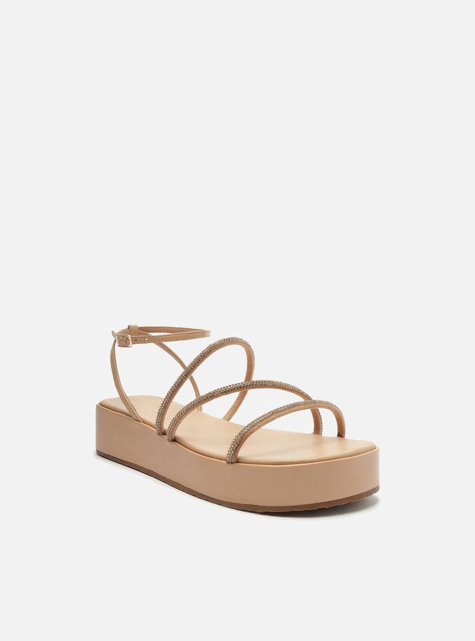 Sandália Nude Strass Flatform Fivela