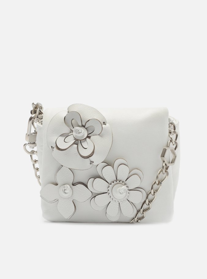 Mini Bag Branca Couro Flores