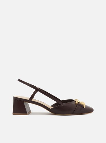 Scarpin Bordô Couro Bico Quadrado Aberto Metal