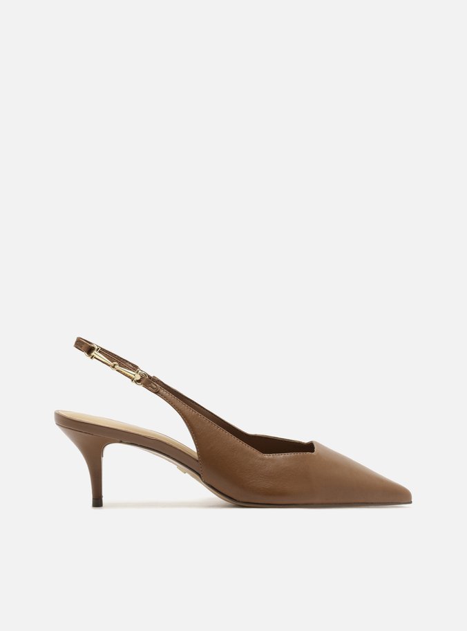 Scarpin Marrom Salto Fino Slingback Metais