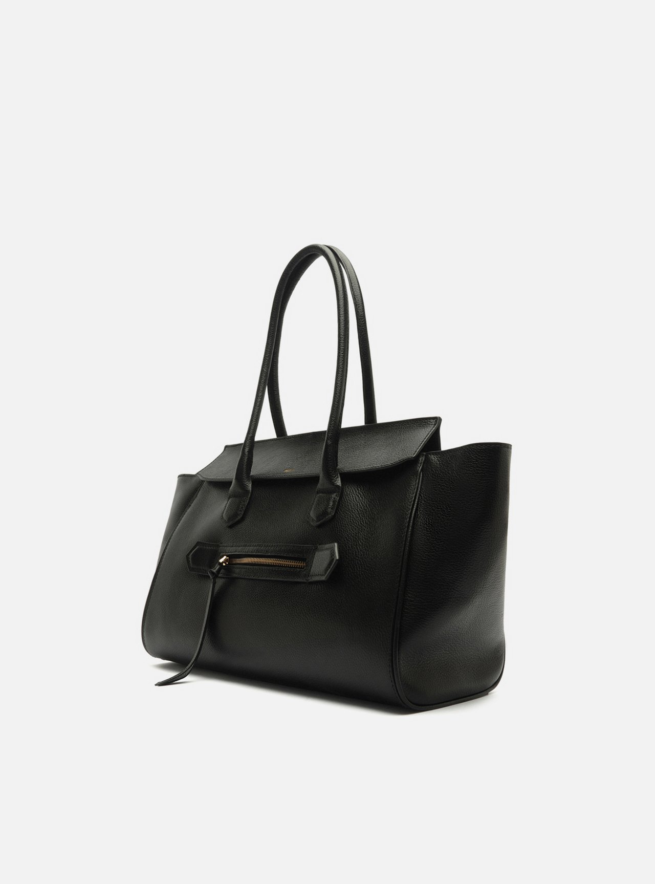 Bolsa Shopping Preta Couro Grande Bolso Zíper — foto 2