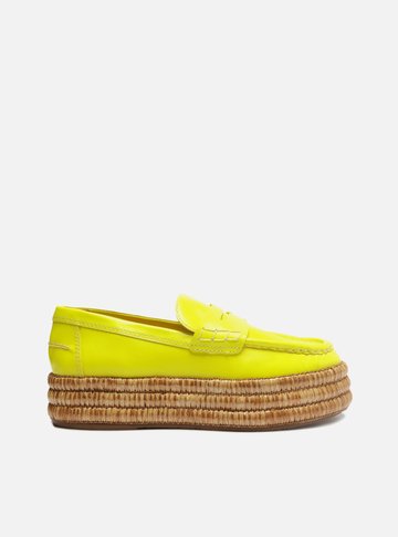 Mocassim Amarelo Couro Flatform Corda