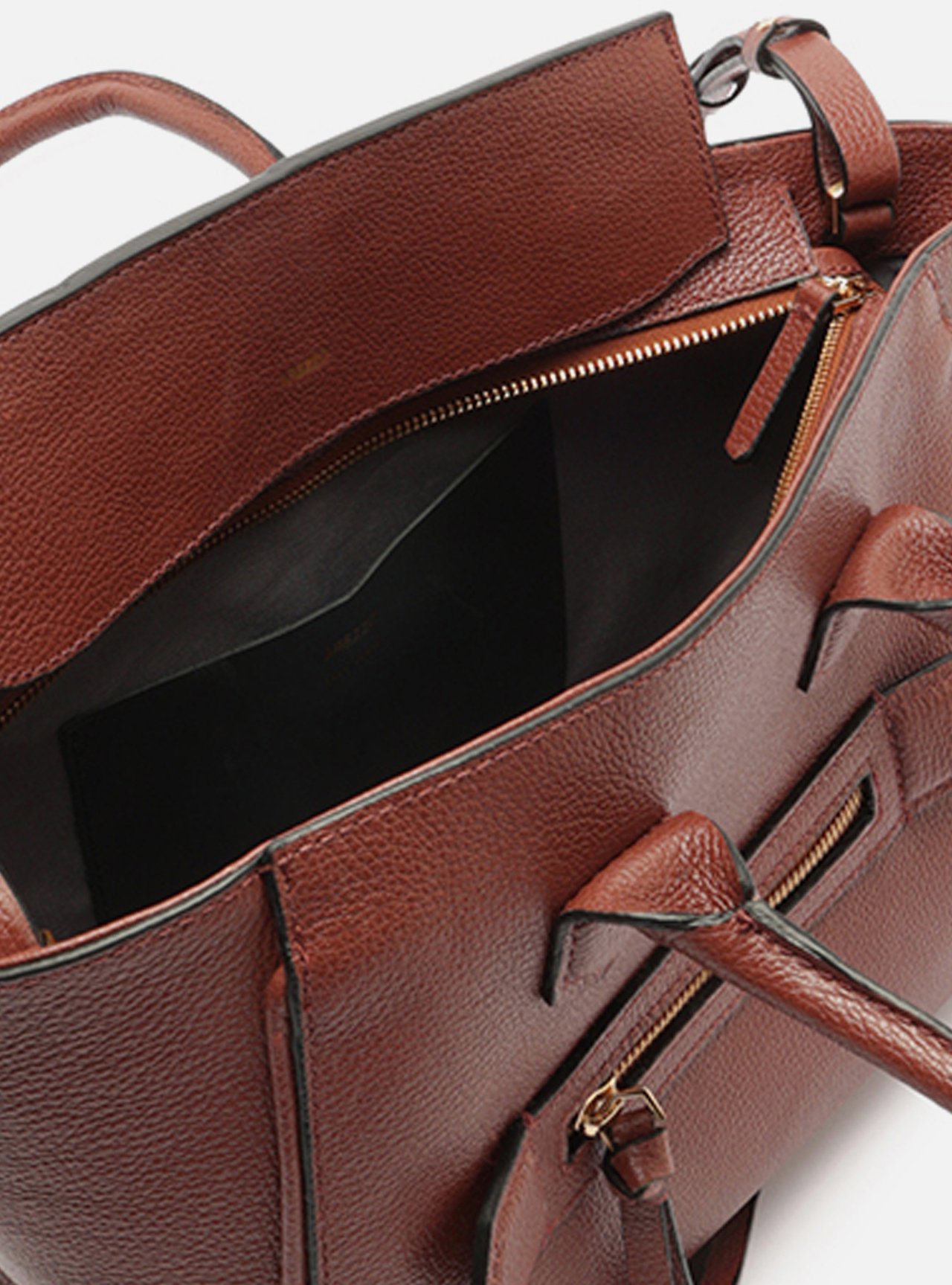 Bolsa Tote Marrom Couro Média Bolso Zíper — foto 4