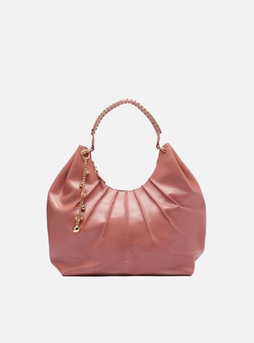 Bolsa Hobo Média Couro Rosa Blush Corrente