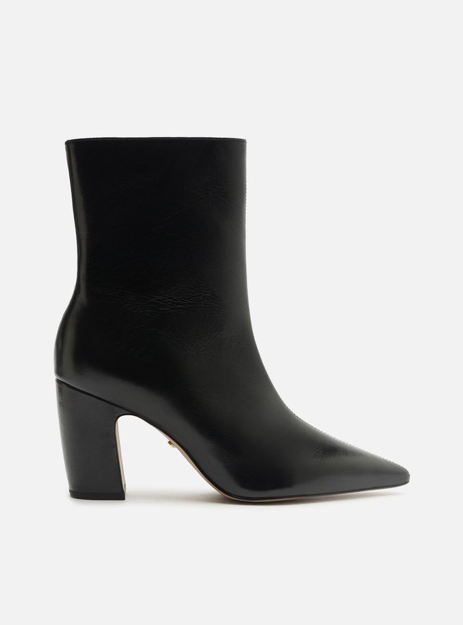 Bota Preta Couro Cano Médio Bico Fino Zíper