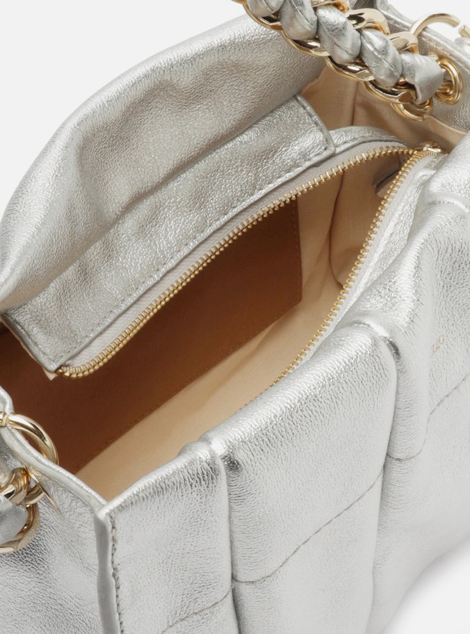 Bolsa Tote Prata Couro Milano Chain Média