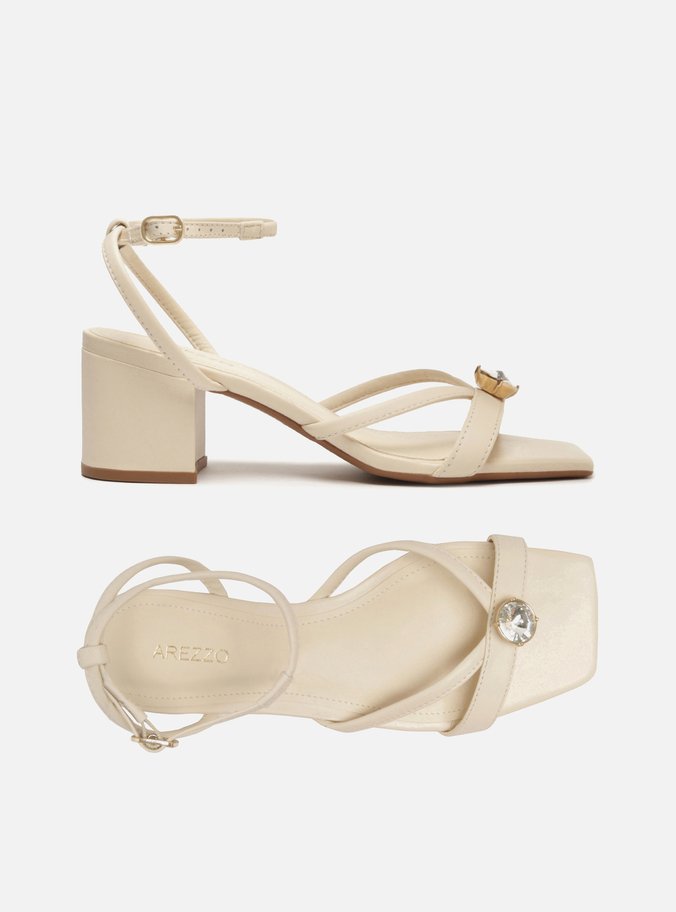 Sandália Off-White Salto Bloco Baixo