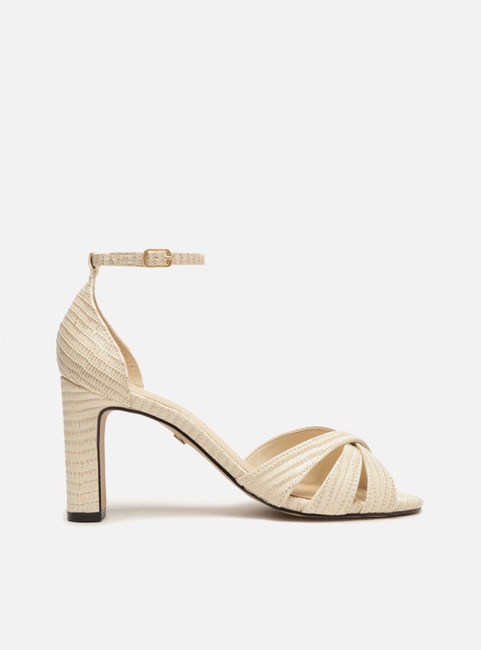 Sandália Off-White Textura Salto Bloco Tiras