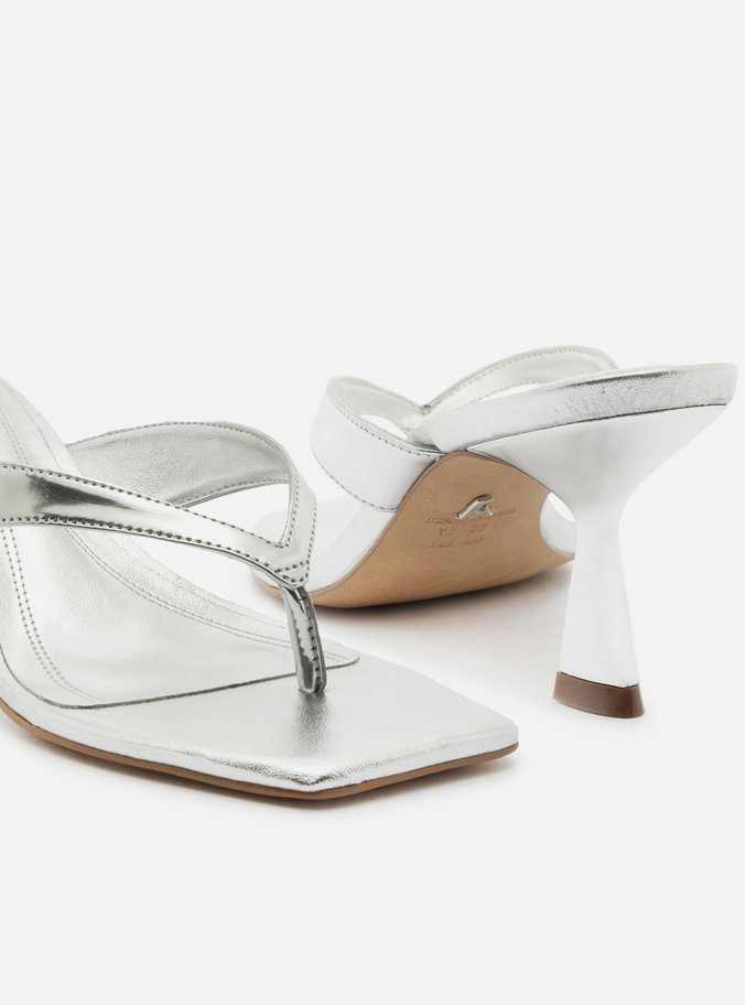 Tamanco Prata Salto Fino Flip Flop
