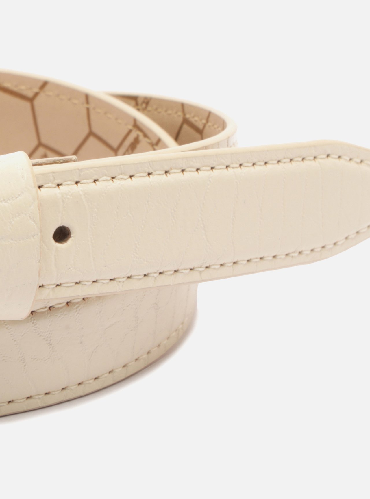 Cinto Off White Couro Médio Craquelê Fivela Quadrada — foto 4